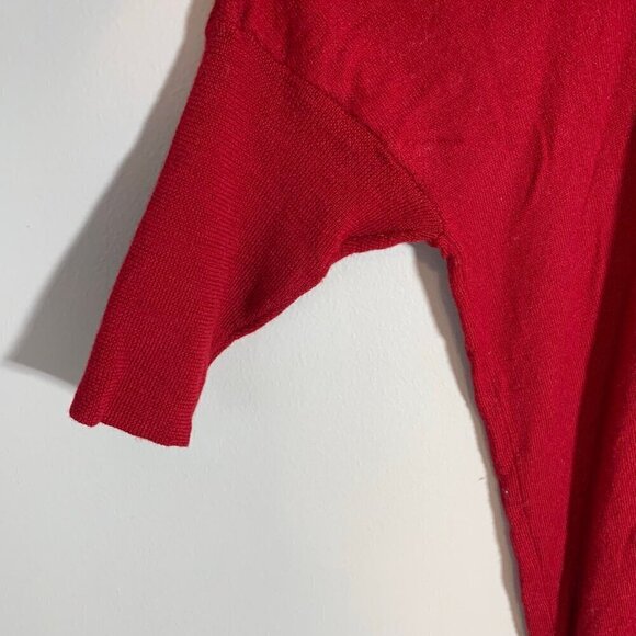 Eileen Fisher red‎ elbow sleeve 100% merino wool pullover v-neck lightweight top - Picture 5 of 11